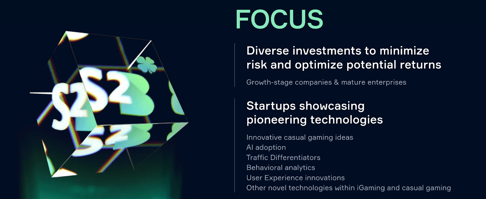 Soft2Bet Invest focuses on diverse gaming startups using AI, UX innovation, and behavioral analytics