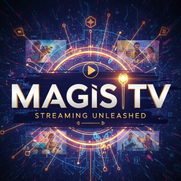 Magis TV 2026 overview page detailing the IPTV streaming platform for films, series, live channels, and sports, including content library statistics, device compatibility, features like 4K streaming and offline downloads, pricing structure, performance metrics, regional availability, user interface, parental controls, future development plans, and charts for content distribution, device usage, and cost comparison with competitors.