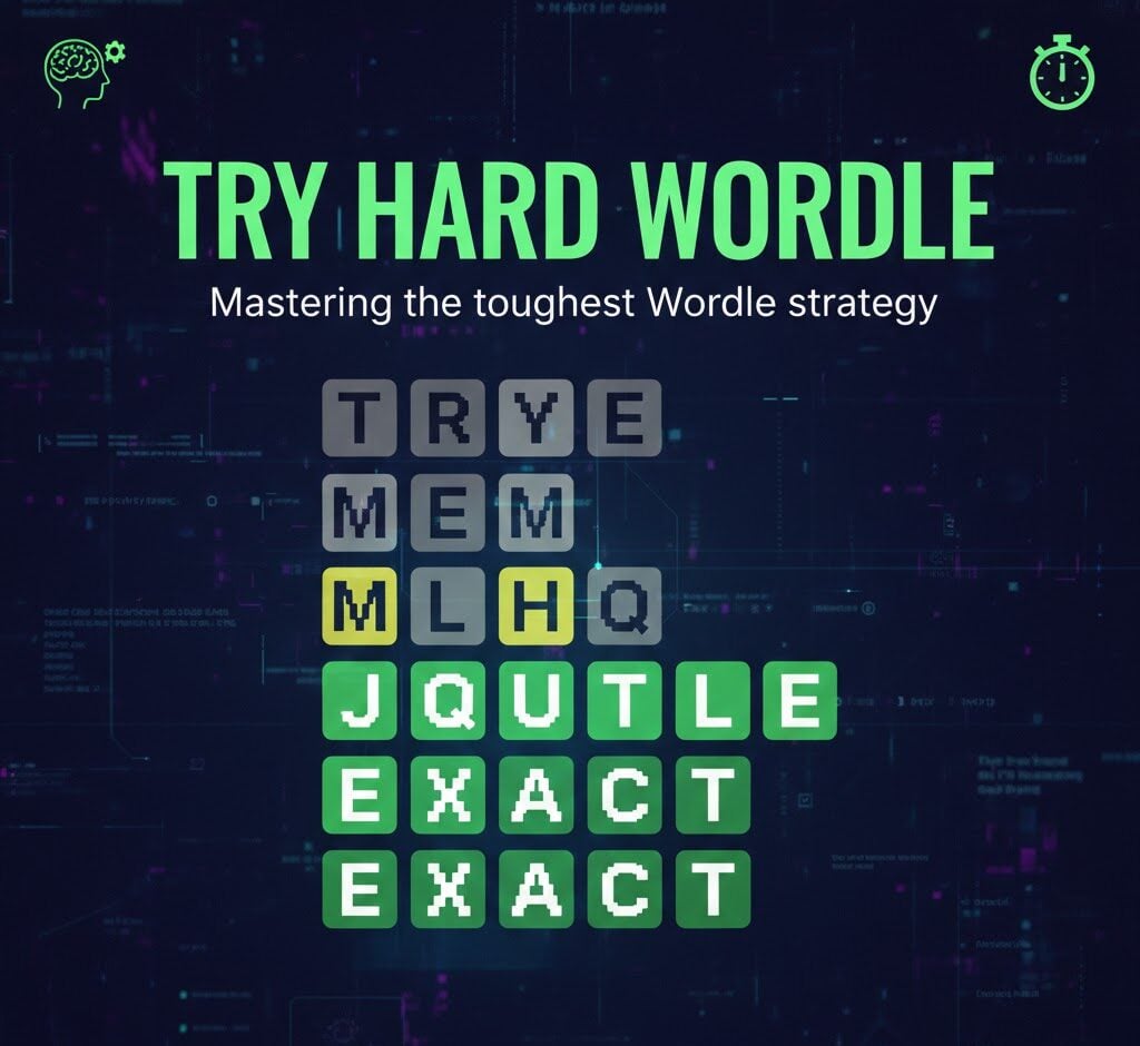 Try Hard Wordle 2026 strategies showing solve times, letter frequencies, and success rate comparisons